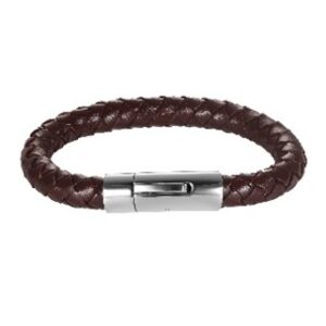 RVS Armband bruin gevlochten leder - smal