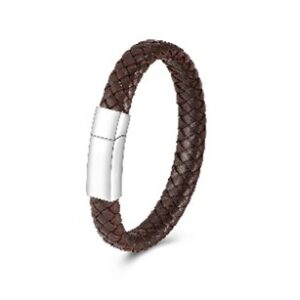 RVS Armband bruin gevlochten leder