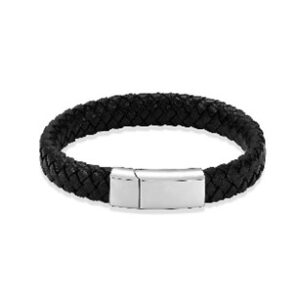 RVS Armband zwart gevlochten leder