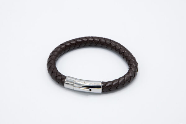 RVS Armband bruin gevlochten leder - smal - Afbeelding 2