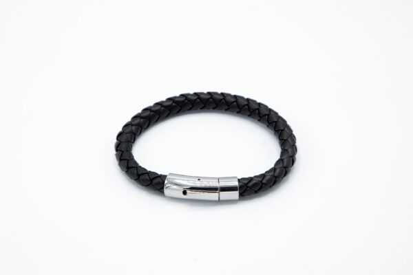 RVS Armband zwart gevlochten leder - smal