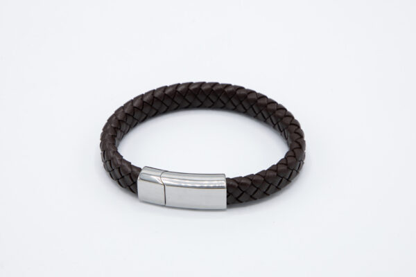 RVS Armband bruin gevlochten leder - Afbeelding 2