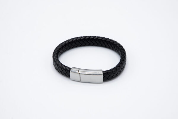 RVS Armband zwart gevlochten leder - Afbeelding 2