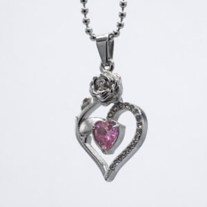 RVS Roos met hart en roze steentje